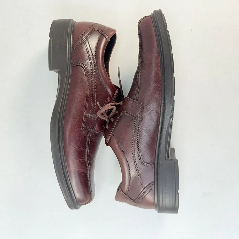 Ecco Shoes Mens 9.5-10 Helsinki Brown Leather Derby Comfort Casual Dress Shoe 43